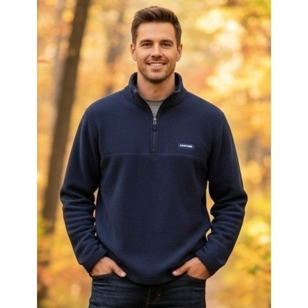 Lands' End Quarter Zip Sweatshirt Mens XL Fleece Pullover Athletic Oeko-Tex Navy
